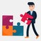 Businessman arrange puzzle for business strategy concept vector illustration