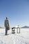 Businessman Arriving at Mobile Office Desk Outdoors