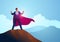 Businessman as a superhero standing on the top of a mountain