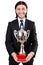 Businessman awarded with prize cup