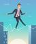 Businessman balancing. Concept picture of happy worker manager going to success personal challenges vector cartoon
