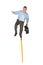 Businessman balancing on pencil