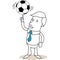 Businessman balancing soccer ball on his finger