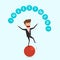 Businessman balancing on sphere and juggling investment finance. Financial and money management concept.