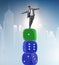 Businessman balancing on top of dice stack in uncertainty concep