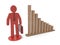 Businessman and bar chart. Red piece. 3D rendering