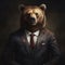 Businessman bear portrait. Severe animal mafia