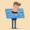 Businessman being imprisoned by the debt of a credit card. Business and finance concept. Vector illustration