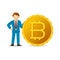 Businessman with big bitcoin coin vector concept flat style