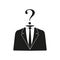 Businessman black icon with question mark. Vector illustration.