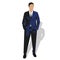 Businessman in blue suit standing, vector