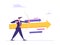 Businessman with Bow and Arrow Aiming Financial Growth Target. Profit Benefit, Goal Achievement, Business Solution