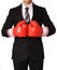 Businessman with boxing gloves isolated