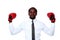 Businessman with boxing gloves raised his hand