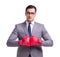 Businessman boxing isolated on the white background