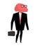 Businessman brain genius. Very clever manager. Brain wearing glasses. witted person. wiseacre with suitcase. wisenheimer in suit.