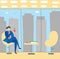 Businessman break time, drinking coffee or tea, hand-drawn vector illustration