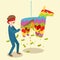 Businessman breaks the pinata cartoon vector