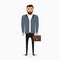 Businessman with briefcase. Business man in cartoon style with beard and in elegant suit. Vector.