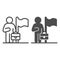 Businessman with briefcase and flag line and solid icon, labour day concept, Business career opportunity sign on white