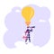 Businessman with Briefcase in Hand Stand in Light Bulb Air Balloon Basket Watching to Spyglass