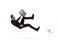 Businessman with a briefcase slipping on a banana peel