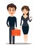 Businessman and businesswoman. Cute cartoon characters. Man with briefcase and woman showing her badge