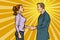 Businessman and businesswoman handshake