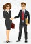 Businessman and businesswoman shaking hands