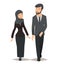 Businessman and businesswoman in traditional Muslim hijab. Business team vector concept