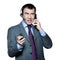 Businessman busy with multiple telephone