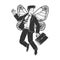 Businessman with butterfly wings sketch vector