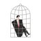 Businessman in Cage. Boss is trapped. Vector illustration.