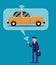 Businessman calling taxi with his mobile, phone. Concept business taxi service vector illustration.