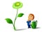 Businessman with can and green dollar flower plant