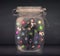 Businessman captured in a glass jar with colourful app icons con