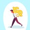 Businessman carry back dollar icon male money exchange concept growth wealth cartoon character isolated full length flat