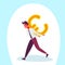 Businessman carry back euro icon male money exchange concept growth wealth cartoon character isolated full length flat