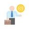 Businessman carry briefcase and gold coin, investor icon, bank a