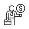 Businessman carry briefcase and gold coin, investor icon, bank a