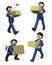 A businessman carrying a cardboard box. A set of 4 illustrations.