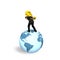 Businessman carrying euro sign standing on globe world map