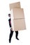 Businessman carrying heavy boxes