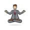 Businessman cartoon character levitating practicing meditation isolated vector illustration