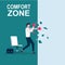 Businessman cartoon character punching wall of comfort zone illustration. Leaving for new challenges in career and business vector