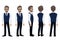 Businessman cartoon character with a smart shirt and waistcoat for animation. Front, side, back, 3-4 view character. Flat icon