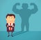 Businessman casting strong man shadow. Successful concept. Vector illustration