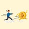 Businessman catching money and the coin money run away. flat cartoon illustration