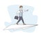 Businessman Character with Briefcase Fly on Huge Paper Airplane Pointing Forward with Hand. Creative Successful Project