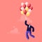 Businessman Character Flying with Air Balloon in Air Escape Quarantine Isolation. Business Man Career Growth